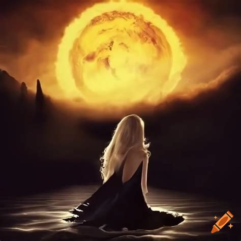 Blonde Witch Sun Land Hill Lake On Craiyon