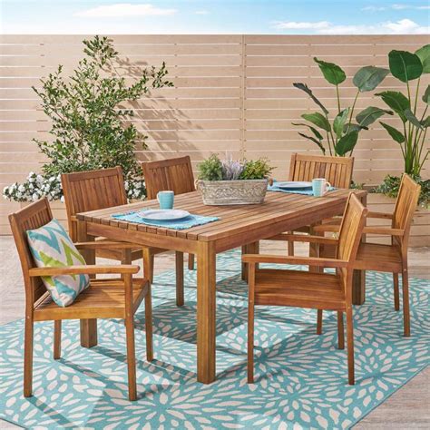 Noble House Wiloson Teak Brown Piece Wood Outdoor Patio Dining Set