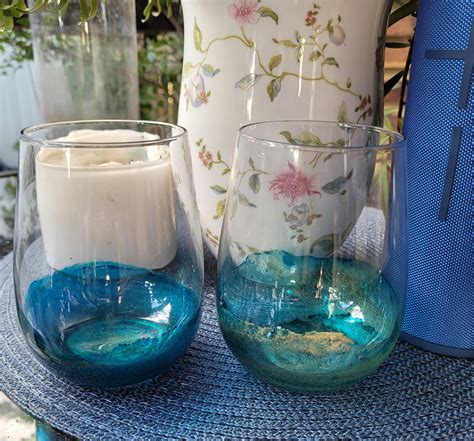 Stemless Wine Glasses With Alcohol Ink And Resin Artwork Set Of Two Or