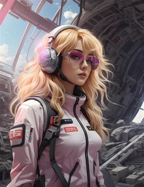 Premium Photo Woman Long Blonde Hair Glasses Wear Pink An Astronaut