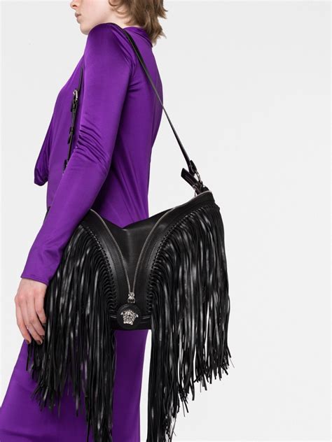 Versace Repeat Fringed Shoulder Bag Farfetch