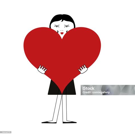 Love Valentines Day Young Woman Holding A Red Heart In Her Hand Stock