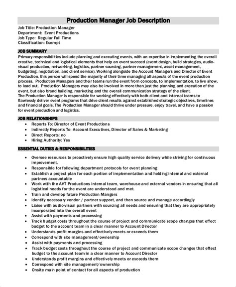 Free 10 Sample Production Manager Job Description Templates In Pdf