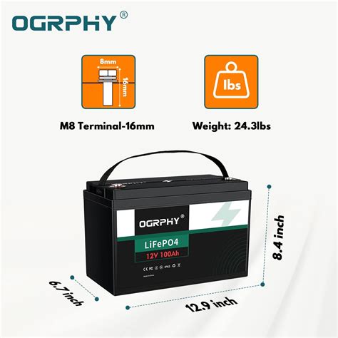 Buy Ogrphy 12v 100ah Lifepo4 Battery 1280wh Grade A Cells Lithium