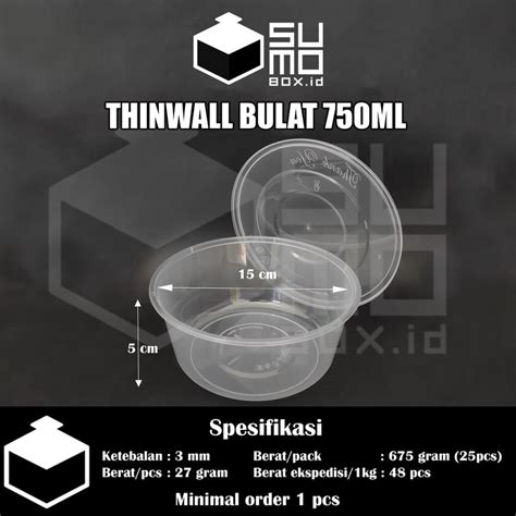 Jual Thinwall Mangkok Bulat 750ml Tutup Bowl Plastik Mangkuk Baso