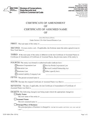 Fillable Online Dos Ny CERTIFICATE OF AMENDMENT CERTIFICATE OF ASSUMED