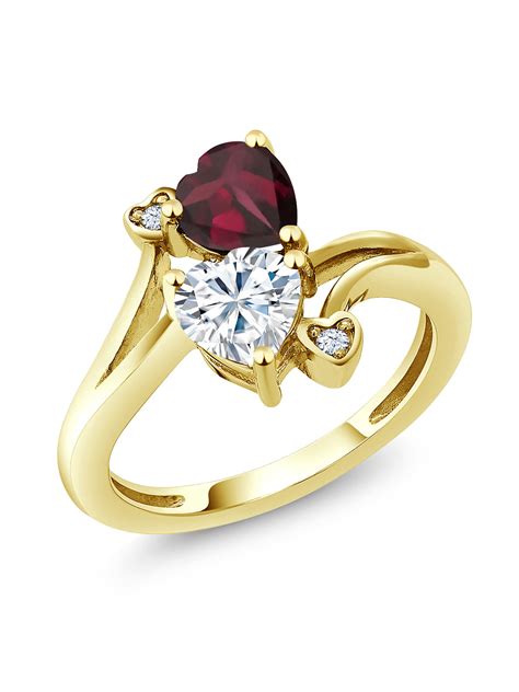 Gem Stone King 18K Yellow Gold Plated Silver Red Rhodolite Garnet White