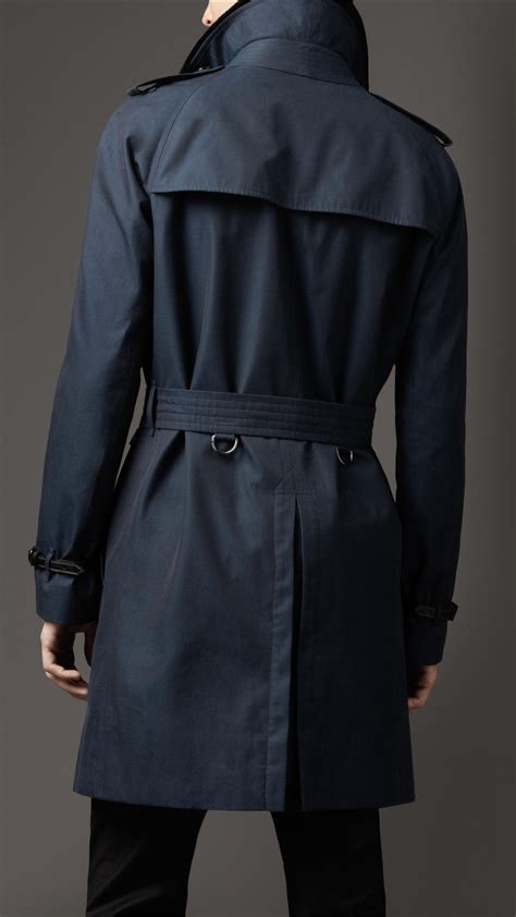 Lyst Burberry Midlength Cotton Gabardine Leather Trim Trench Coat In Blue For Men