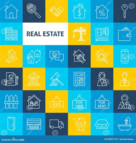 Vector Line Real Estate Icons Stock Vector Illustration Of Contract