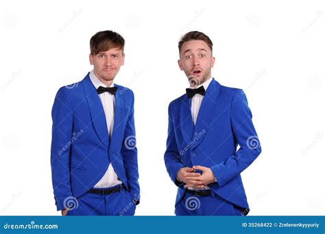 Funny Men Dressed In Blue Suite Stock Photo Image Of Chief Manager