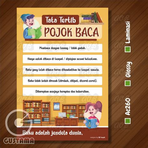 Jual Poster Tata Tertib Pojok Baca Poster Edukasi Laminasi A3 Shopee