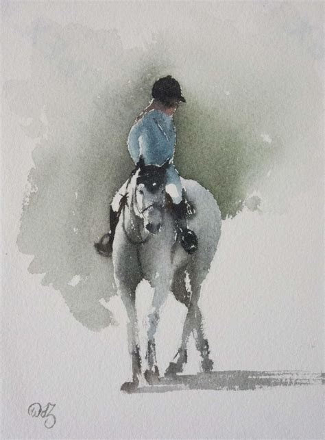 Horse And Rider Study Watercolor 14x18cm Art