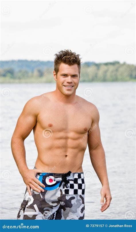 Man In Swim Trunks Stock Image Image Of Entertainment 7379157