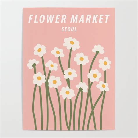 Flower market print, Seoul, Chamomile, Daisy art print, Cute pink ...