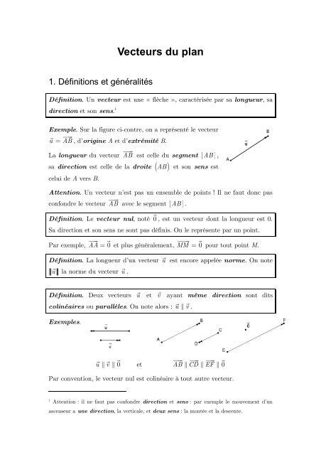 colinéarité de deux vecteurs PDF Cours Exercices Examens