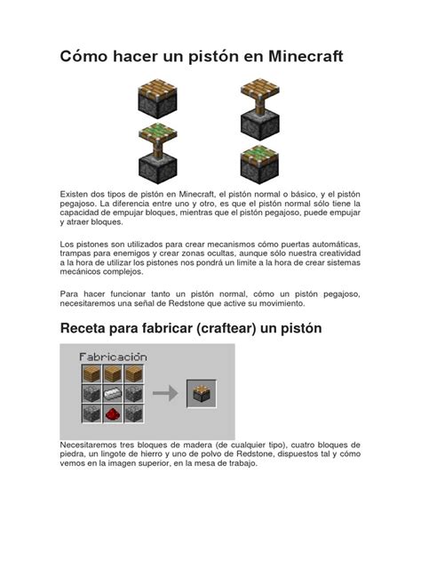 Cómo Hacer Un Pistón En Minecraft Pdf Pdf