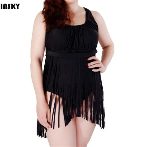 Iasky 2019 New Long Tassel One Piece Swimsuit Retro Plus Size Swimwear Women High Waisted