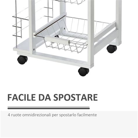 Homcom Carrello Isola Da Cucina Salvaspazio In Legno Di Pino Carrello