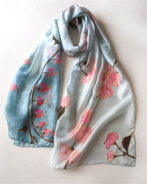 Cherry Blossom Silk Scarf Hand Painted Silk Scarves Etsy