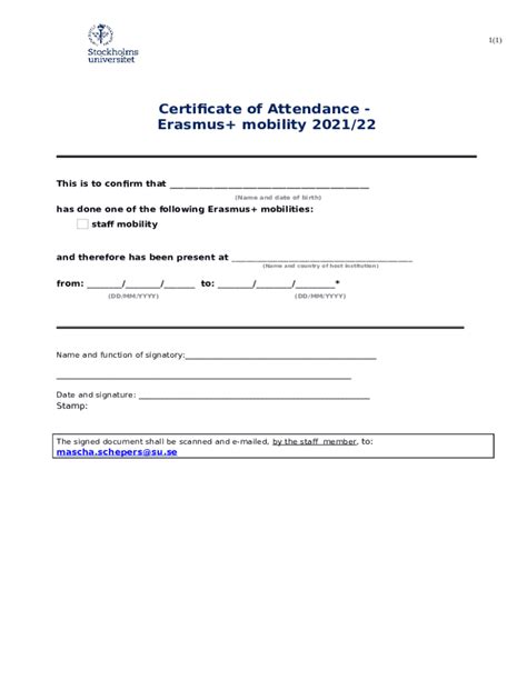 Erasmus Mobility Certificate Of Attendance Doc Template PdfFiller