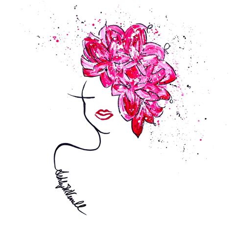 Minimal Line Art Woman With Red Floral Headpiece Art By Ashley Verrill