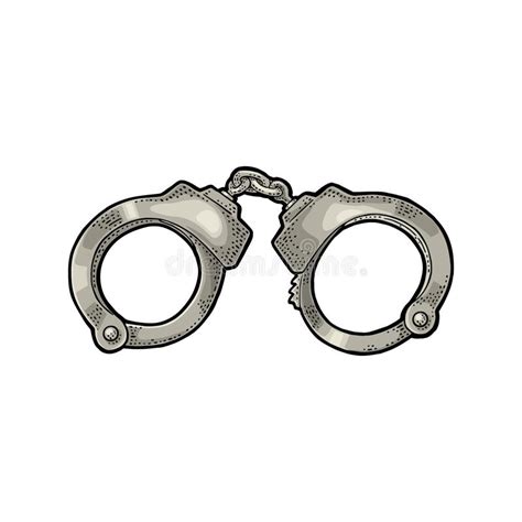 Handcuffs Engraving Vintage Vector Color Illustration Stock Vector Illustration Of Isolated