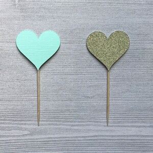 Mint And Gold Heart Cupcake Toppers Bridal Shower Decor Mint And Gold