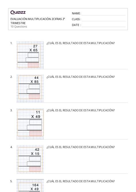 50 Hechos De Multiplicación Hojas De Trabajo Para Jardín De Infancia