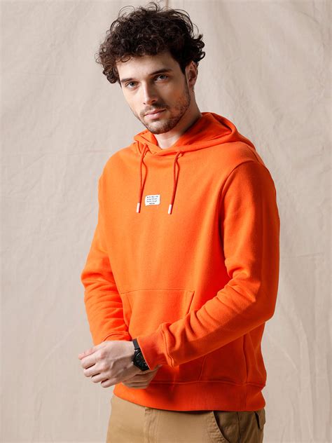 Minimalist Solid Orange Hoodie Wrogn