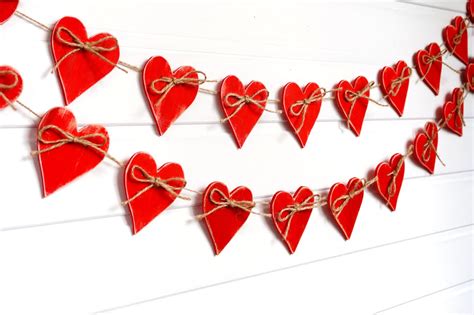 Valentine Garland Wood Heart Garland Valentines Day Decor