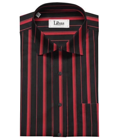 Mafatlal Men S Giza Cotton Striped Unstitched Shirting Fabric Black Red