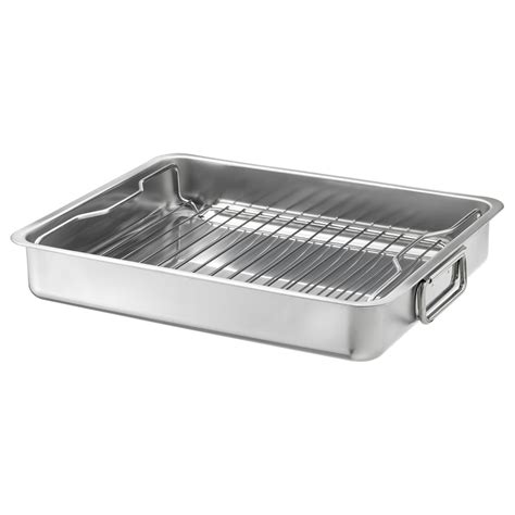 KONCIS roasting tin with grill rack, stainless steel, 40x32 cm - IKEA