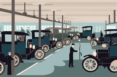 Premium Photo | Flat illustration of Henry Ford's assembly line with ...