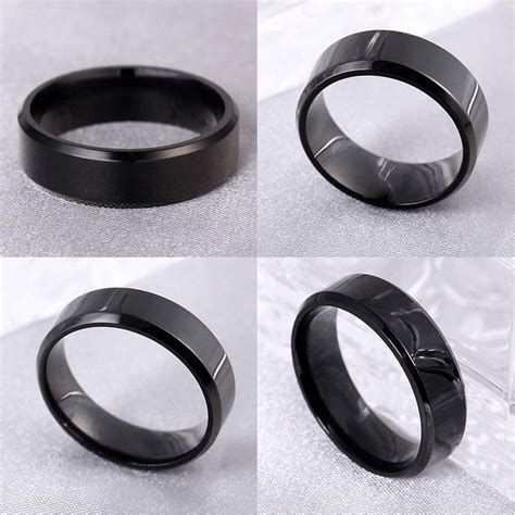 Anillo negro de acero inoxidable para hombres y mujeres Etsy España