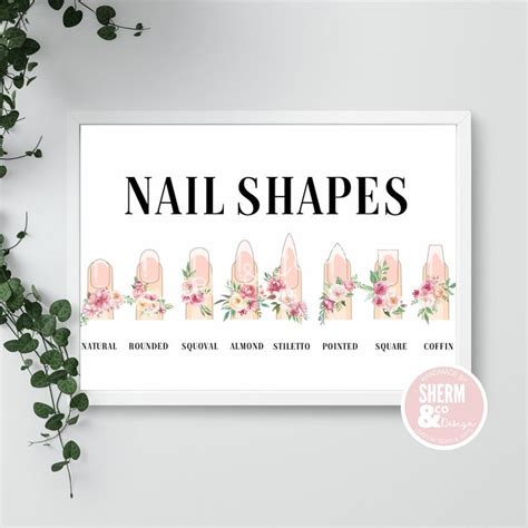 Nail Shape Poster, Print, Salon Wall Decor, Nail Shapes Sign, Nail Tech Gift, Nail Technician ...