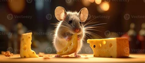 Cute little mouse eating cheese Generative AI 26203326 Stock Photo at ...