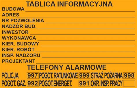 Tablica Budowlana Informacyjna 70x45cm ERLI Pl