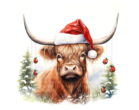 Xmas Highland Cows Images Clipart Pack Christmas Holiday Etsy