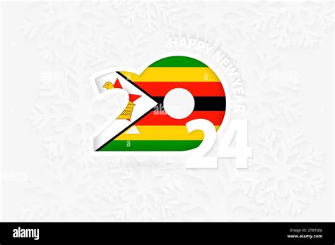 New Year 2024 for Zimbabwe on snowflake background. Greeting Zimbabwe