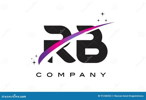 RB R B Black Letter Logo Design With Purple Magenta Swoosh Stock Vector