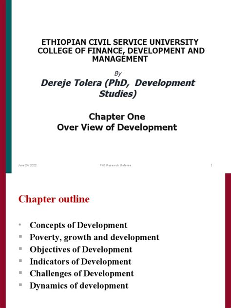 Dereje Tolera Phd Development Studies Chapter One Over View Of