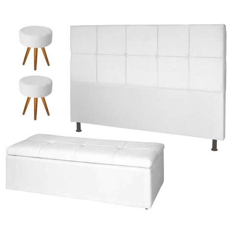 Kit Cabeceira Cama Box Casal Queen Recamier Bau Damares Cm E