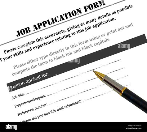 Completing A Job Application Form With Pen Stock Photo Alamy