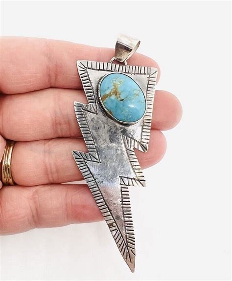 Large Southwest Turquoise Lightening Bolt Pendant Gem