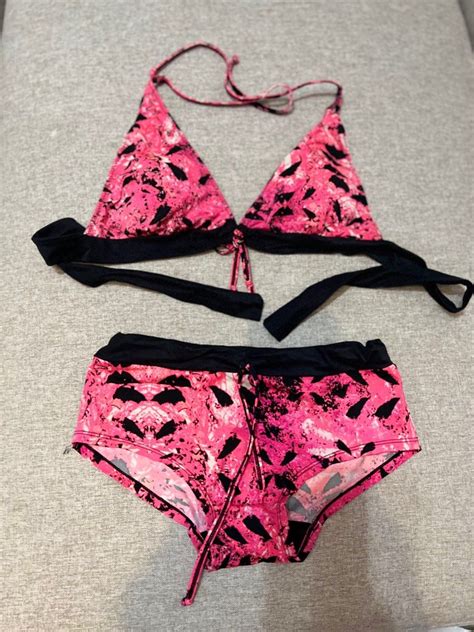 Bikini Pink Two Piece Bikini Necklace Seksi Bikini Ikat Bikini