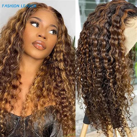 Highlight Wig Human Hair Deep Wave Frontal Wig T Part Ombre Transparent