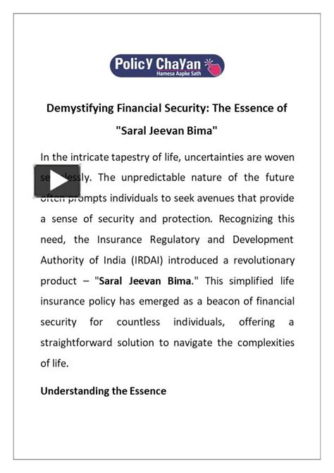 Ppt Demystifying Financial Security The Essence Of Saral Jeevan