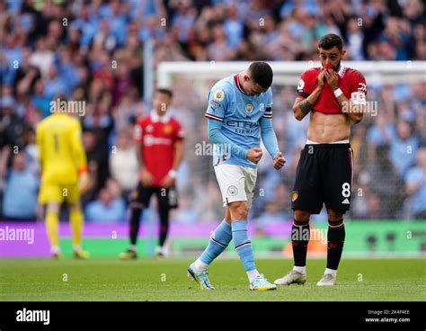 Manchester Citys Phil Foden Celebrates Scoring Their Sides Sixth Goal