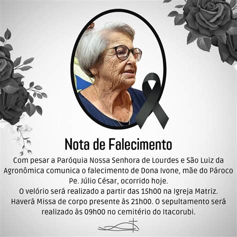 Nota de pesar falecimento da D Ivone mãe do Pe Júlio César da Rosa