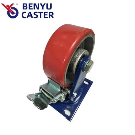 4 5 6 8 Inch Blue Holder Iron Core PU Caster Wheel With Flat Brake